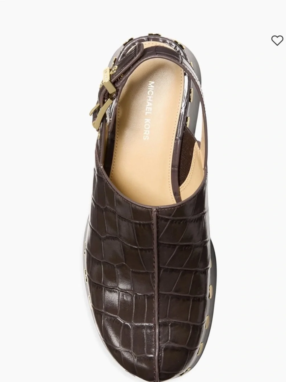 Michael Kors Esra Chocolate Leather Studded Croc Embossed Clogs Size 7.5 NEW